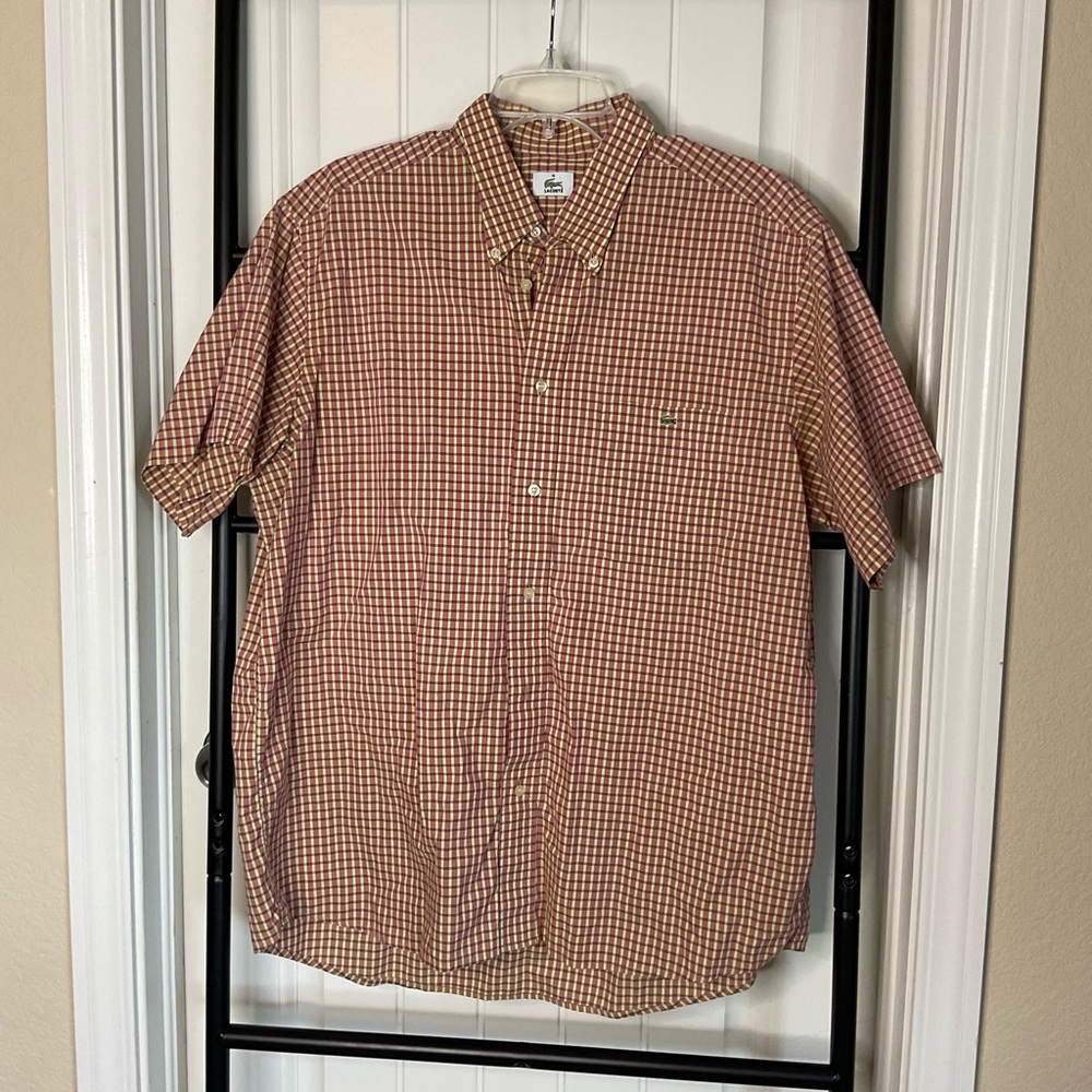 Lacoste Men's Checkered Short Sleeve button up Shirt size 44
